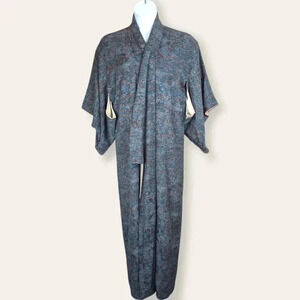 Vintage Silk Blue Floral Kimono